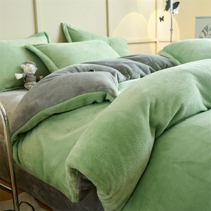 91家纺网 家纺一手货源 找家纺 （总）兰紫橙家纺 2025新款加厚保暖纯色双拼牛奶绒四件套