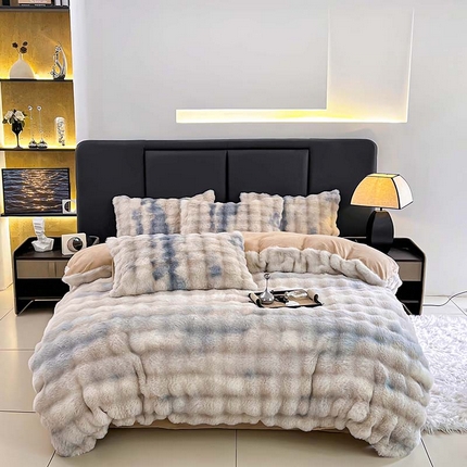 金爱家 2024新品全消光A类纯色獭兔毛绒立体牛奶绒四件套-七彩泡泡 七彩泡泡蓝