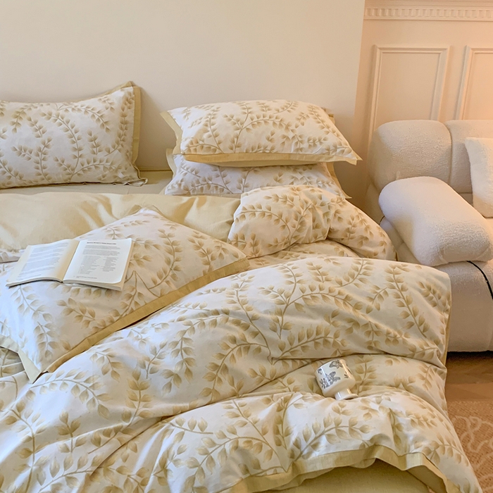 91家纺网 家纺一手货源 找家纺 2024新款全棉磨毛印花系列四件套 仙草