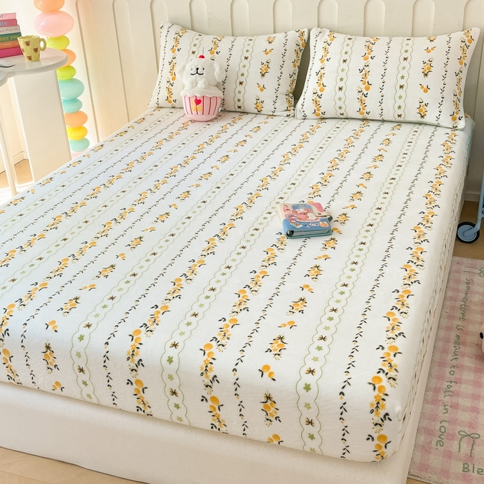 91家纺网 家纺一手货源 找家纺  星座家纺 2025新款小清新牛奶绒单床笠 蜜桔