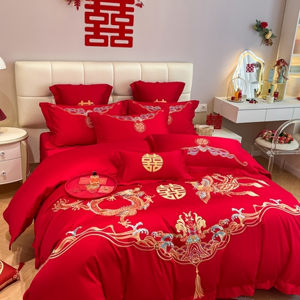 91家纺网 家纺一手货源 找家纺 （总）欧乐蒂 2025新款亲肤棉婚庆刺绣四件套系列