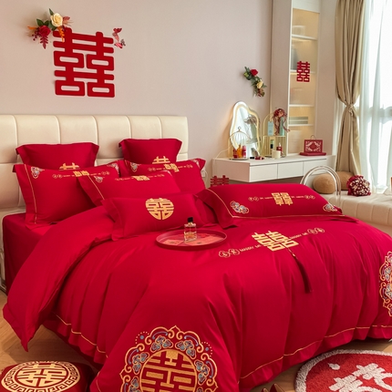 91家纺网 家纺一手货源 找家纺 （总）欧乐蒂 2025新款亲肤棉婚庆刺绣四件套系列