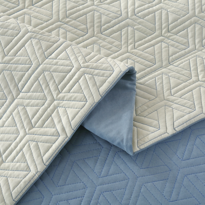 91家纺网 家纺一手货源 找家纺 OL家纺 2024新款磨毛暖绒床盖夹棉四件套刺绣轻奢风 冰蓝色