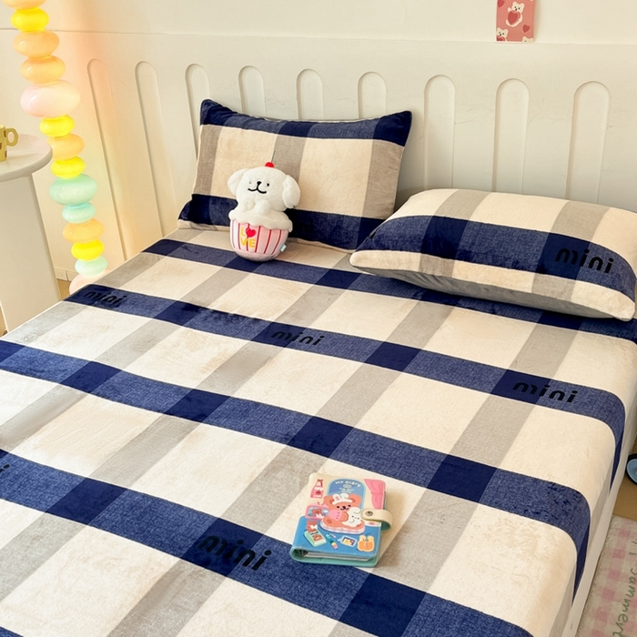 91家纺网 家纺一手货源 找家纺  星座家纺 2025新款小清新牛奶绒单床笠 英伦风