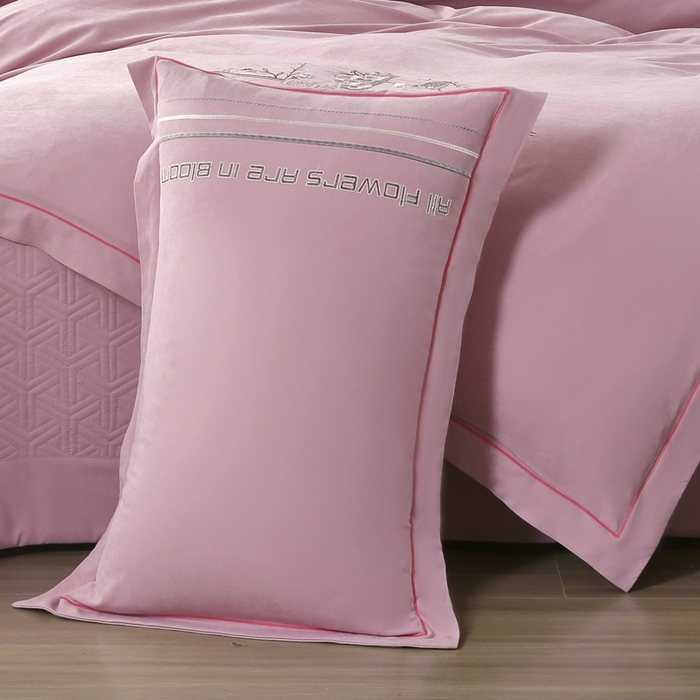 91家纺网 家纺一手货源 找家纺 OL家纺 2024新款磨毛暖绒床盖夹棉四件套刺绣轻奢风 粉豆沙