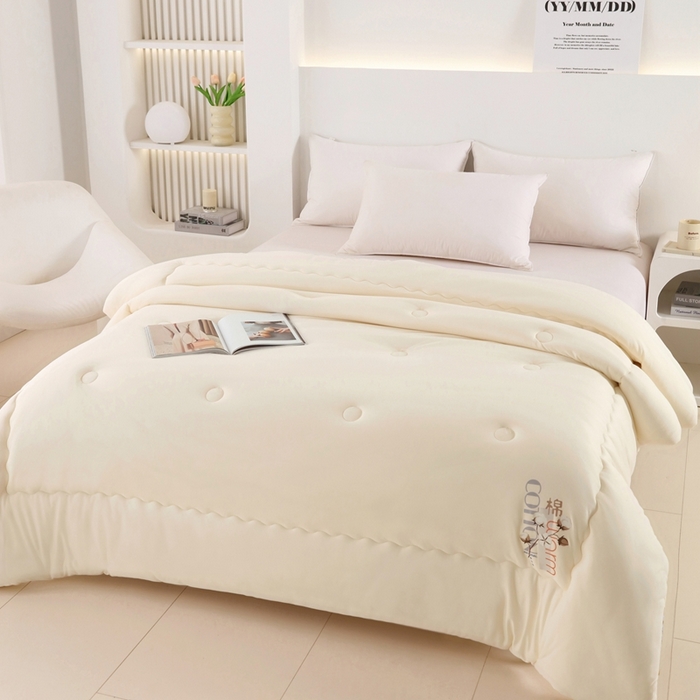 91家纺网 家纺一手货源 找家纺 棉造家居 2024新款亲肤棉花被针织棉绗缝春秋冬被芯 米黄