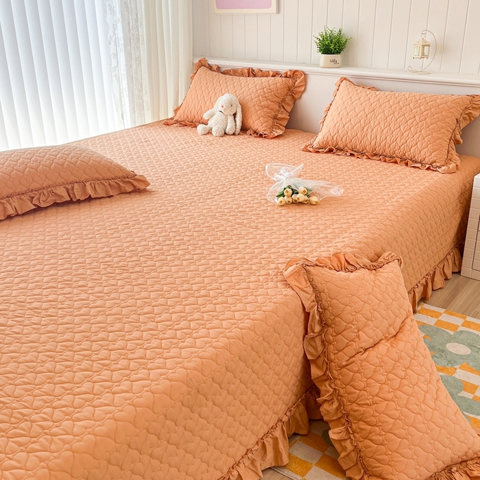 91家纺网 家纺一手货源 找家纺 暖居 2024支持定制纯棉榻榻米四件套全棉农村单件大炕盖纯色床单三件套系列 橙色