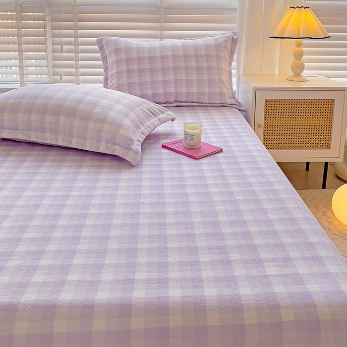 91家纺网 家纺一手货源 找家纺 简一 2024新款牛奶绒无印风ins风方格系列-单枕套 无印风方格方格-浅紫