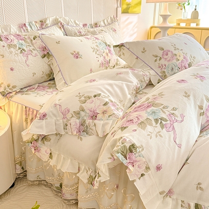 91家纺网 家纺一手货源 找家纺 （总）美达家纺 美达家纺 2025新款亲肤舒适全棉公主风夹棉床裙四件套