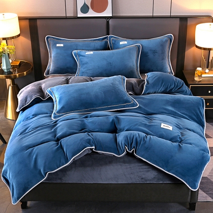 91家纺网 家纺一手货源 找家纺 （总）董成龙 2024新款高克重纯色牛奶绒法莱绒金貂貂狐床笠款四件套