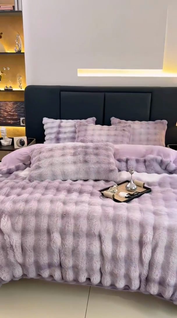 91家纺网 家纺一手货源 找家纺 金爱家 2024新品全消光A类纯色獭兔毛绒立体牛奶绒四件套-七彩泡泡 七彩泡泡紫