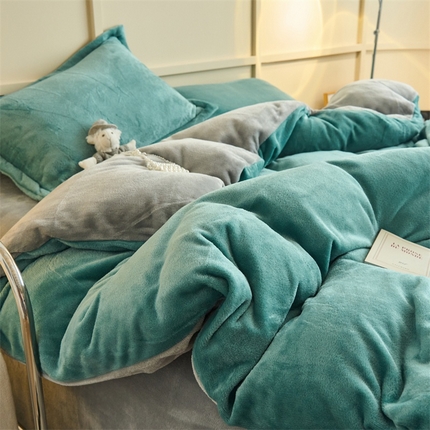 91家纺网 家纺一手货源 找家纺 （总）兰紫橙家纺 2025新款加厚保暖纯色双拼牛奶绒四件套