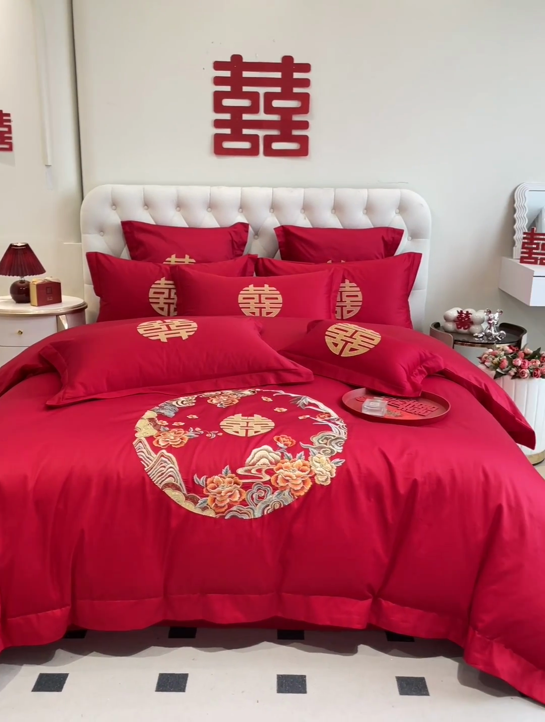 91家纺网 家纺一手货源 找家纺 欧乐蒂 2025新款亲肤棉婚庆刺绣四件套系列 爱情花语