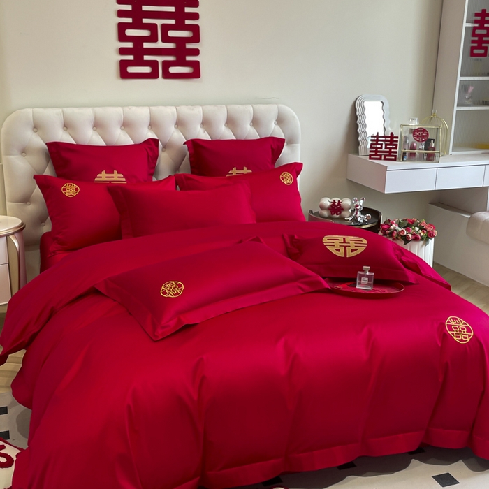 91家纺网 家纺一手货源 找家纺 欧乐蒂 2025新款亲肤棉婚庆刺绣四件套系列 唯一