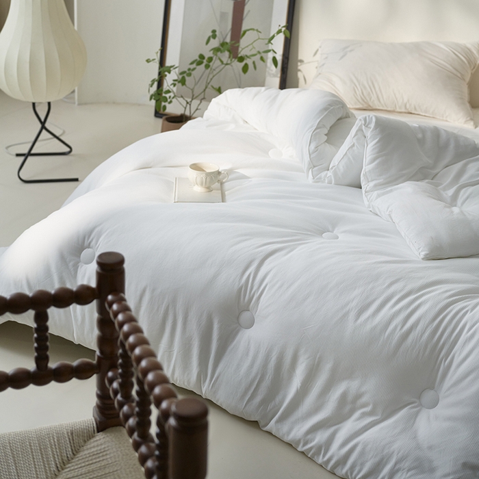 91家纺网 家纺一手货源 找家纺 欧夏家纺 2024新款日式素棉提花大豆被明太西川 白色