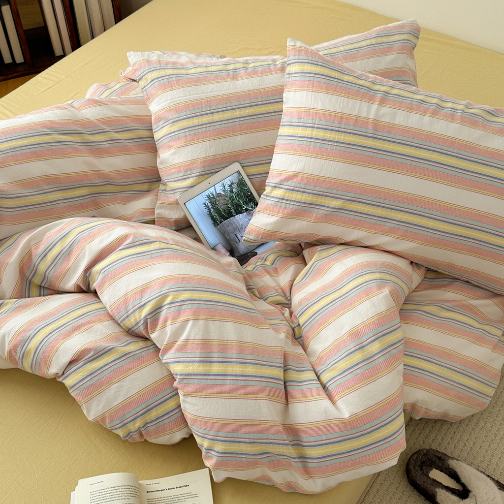 91家纺网 家纺一手货源 找家纺 久典家居 2024新款水洗棉条纹系列单被套 米娅