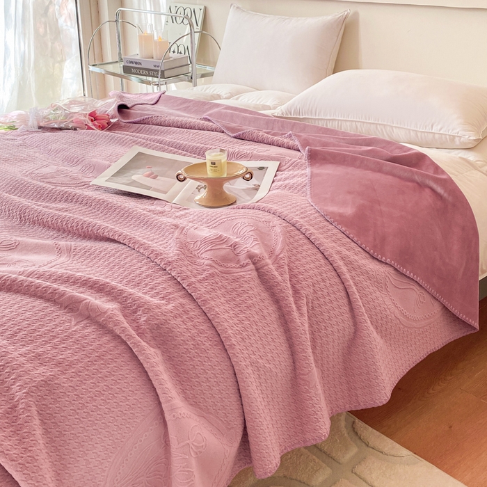 91家纺网 家纺一手货源 找家纺 胜权家纺 2024秋冬新款加厚双层婴儿绒复合雕花牛奶绒多功能毛毯盖毯空调毯子 普罗旺斯紫