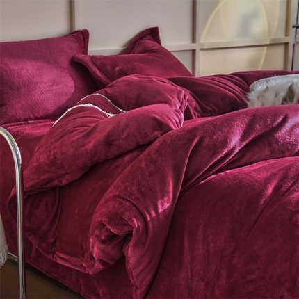 91家纺网 家纺一手货源 找家纺 （总）兰紫橙家纺 2025新款加厚保暖纯色双拼牛奶绒四件套