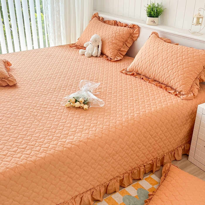 91家纺网 家纺一手货源 找家纺 暖居 2024支持定制纯棉榻榻米四件套全棉农村单件大炕盖纯色床单三件套系列 橙色