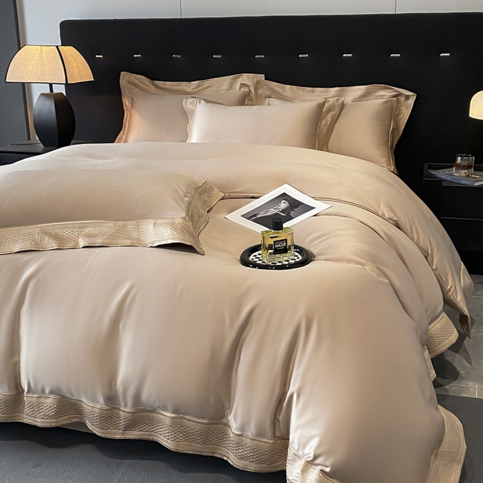 91家纺网 家纺一手货源 找家纺 欧乐蒂 2025新款高支高密水洗贡缎全棉四件套-简爱 简爱香槟金