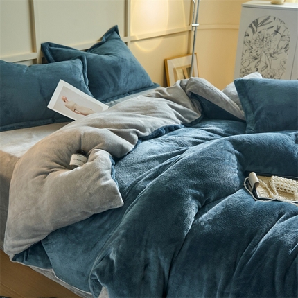 91家纺网 家纺一手货源 找家纺 （总）兰紫橙家纺 2025新款加厚保暖纯色双拼牛奶绒四件套
