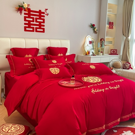 91家纺网 家纺一手货源 找家纺 （总）欧乐蒂 2025新款亲肤棉婚庆刺绣四件套系列