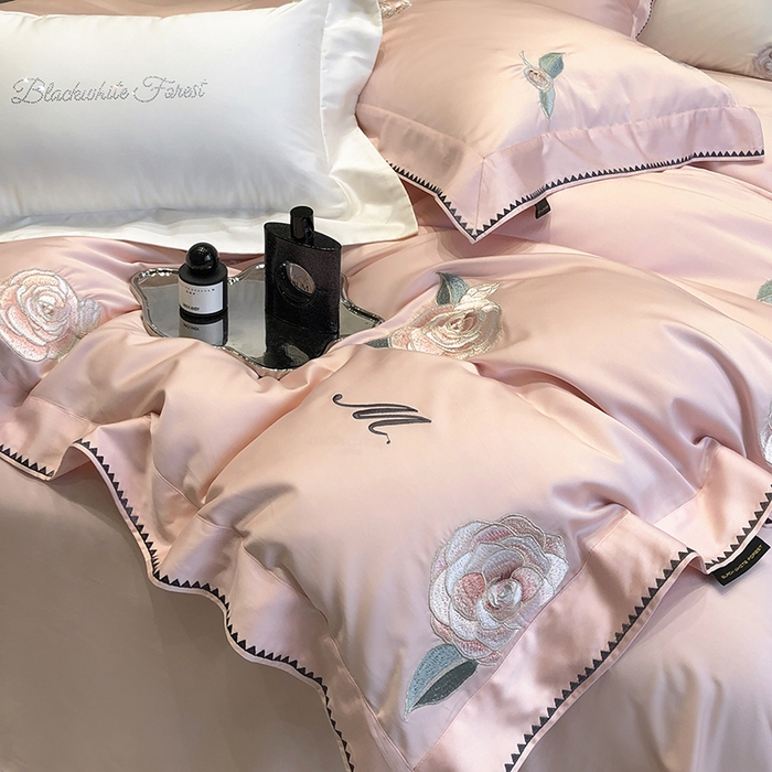 91家纺网 家纺一手货源 找家纺 黑白森林 2024年春夏上新50x50s高支天丝棉四件套-莉亚公主 莉亚公主-柔粉