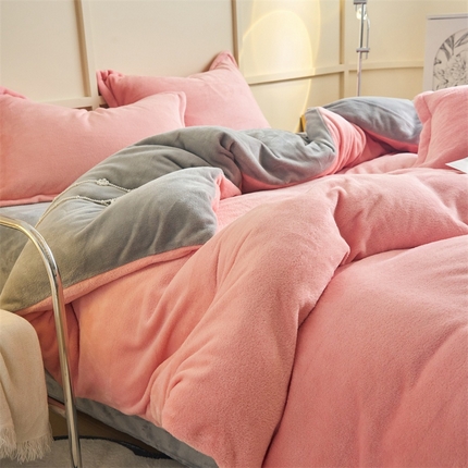 91家纺网 家纺一手货源 找家纺 （总）兰紫橙家纺 2025新款加厚保暖纯色双拼牛奶绒四件套