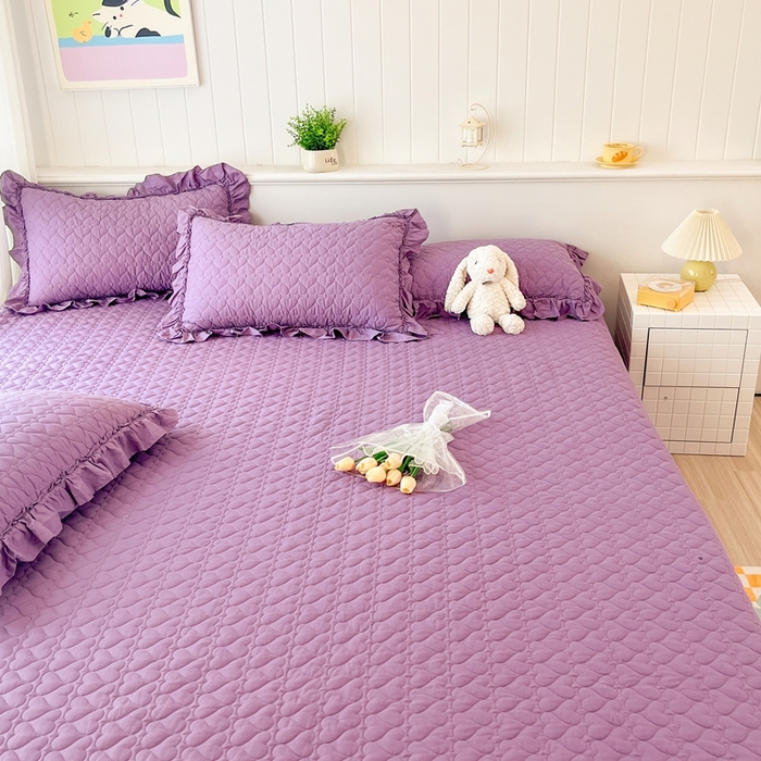 91家纺网 家纺一手货源 找家纺 暖居 2024支持定制纯棉榻榻米四件套全棉农村单件大炕盖纯色床单三件套系列 香芋紫色