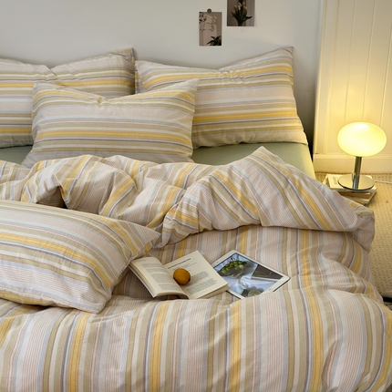 久典家居 2024新款水洗棉条纹系列单被套 沐妍黄