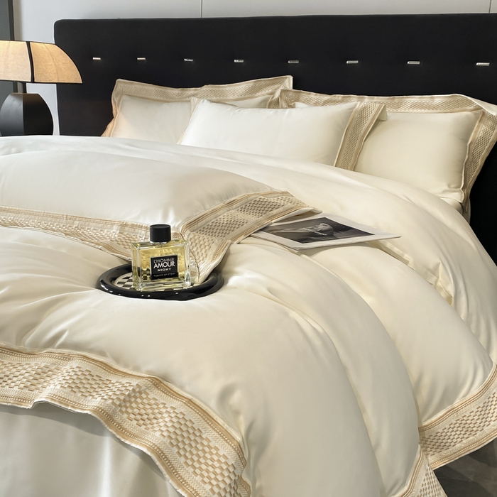 91家纺网 家纺一手货源 找家纺 欧乐蒂 2025新款高支高密水洗贡缎全棉四件套-简爱 简爱典雅白