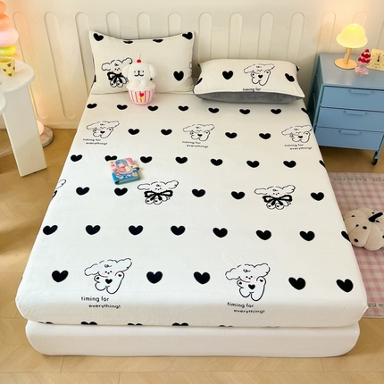 91家纺网 家纺一手货源 找家纺  星座家纺 2025新款小清新牛奶绒单床笠 暖心小狗