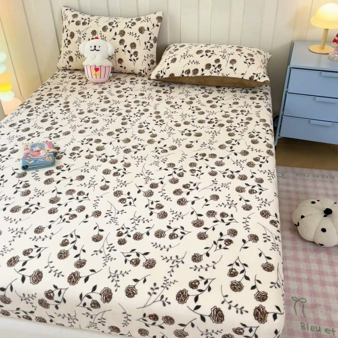 91家纺网 家纺一手货源 找家纺  星座家纺 2025新款小清新牛奶绒单床笠 玫瑰的故事