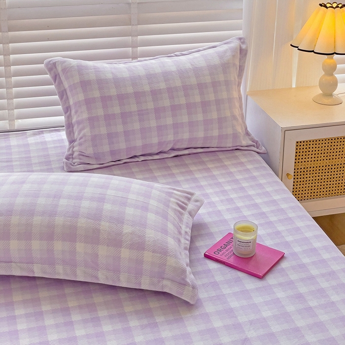 91家纺网 家纺一手货源 找家纺 简一 2024新款牛奶绒无印风ins风方格系列-单枕套 无印风方格方格-浅紫