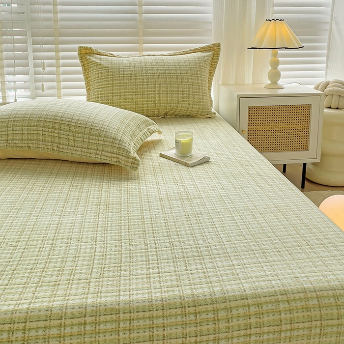 91家纺网 家纺一手货源 找家纺 简一 2024新款牛奶绒无印风ins风方格系列-单枕套 小香风荆棘-浅绿