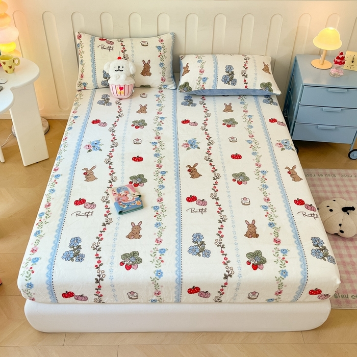 91家纺网 家纺一手货源 找家纺  星座家纺 2025新款小清新牛奶绒单床笠 动物小花