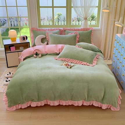 91家纺网 家纺一手货源 找家纺 （总）喜梦缘家纺  2025新款直播热款高克重韩版牛奶绒四件套婚庆四件套双拼四件套