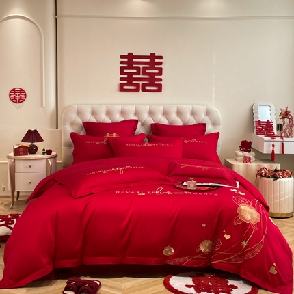 欧乐蒂 2025新款亲肤棉婚庆刺绣四件套系列 玫瑰爱恋