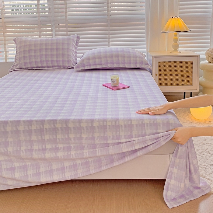 91家纺网 家纺一手货源 找家纺 简一 2024新款牛奶绒无印风ins风方格系列-单枕套 无印风方格方格-浅紫