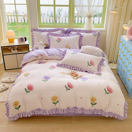 91家纺网 家纺一手货源 找家纺 （总）喜梦缘家纺  2025新款直播热款高克重韩版牛奶绒四件套婚庆四件套双拼四件套