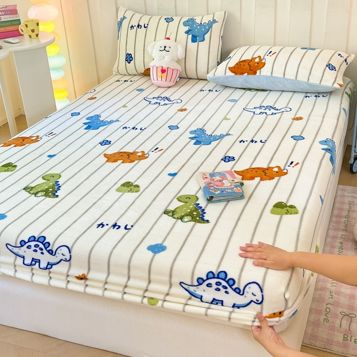 91家纺网 家纺一手货源 找家纺  星座家纺 2025新款小清新牛奶绒单床笠 动物世界