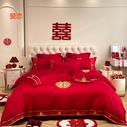 91家纺网 家纺一手货源 找家纺 （总）欧乐蒂 2025新款亲肤棉婚庆刺绣四件套系列