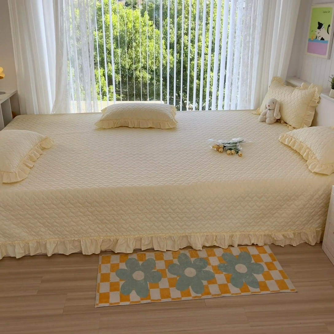 91家纺网 家纺一手货源 找家纺 暖居 2024支持定制纯棉榻榻米四件套全棉农村单件大炕盖纯色床单三件套系列 米黄