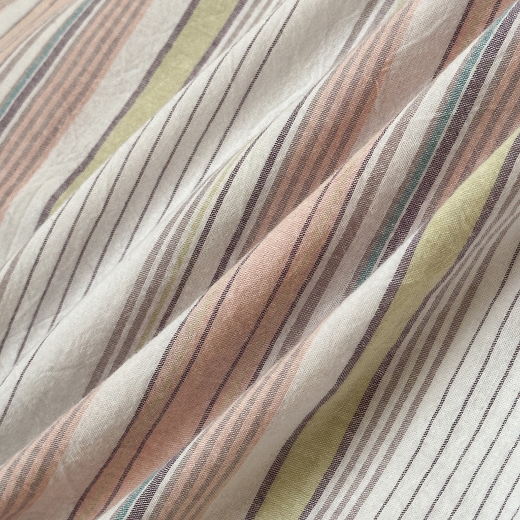 91家纺网 家纺一手货源 找家纺 久典家居 2024新款水洗棉条纹系列四件套 沐妍粉