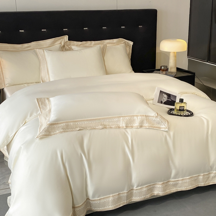 91家纺网 家纺一手货源 找家纺 欧乐蒂 2025新款高支高密水洗贡缎全棉四件套-简爱 简爱典雅白