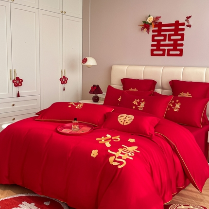 91家纺网 家纺一手货源 找家纺 （总）欧乐蒂 2025新款亲肤棉婚庆刺绣四件套系列