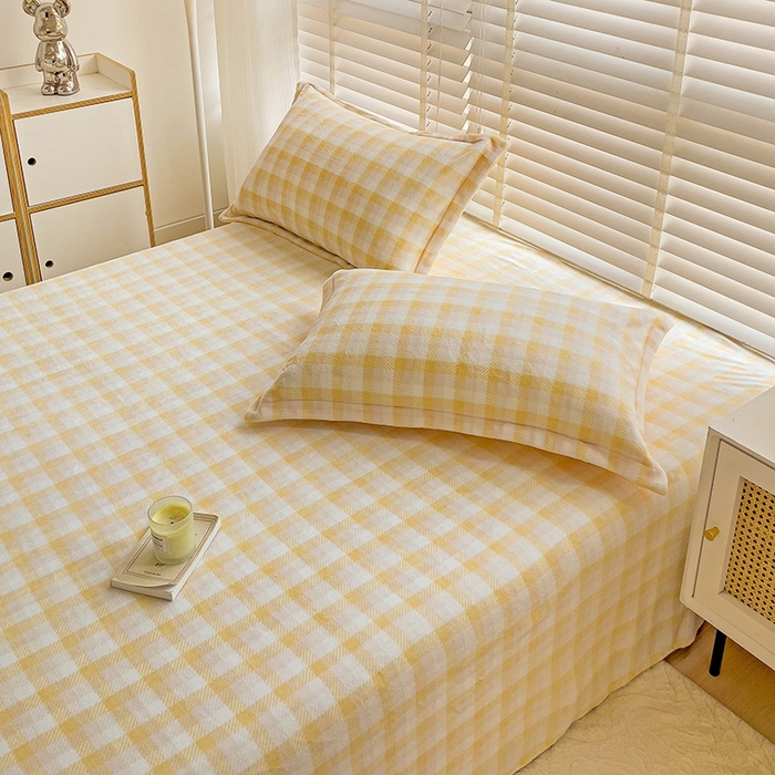 91家纺网 家纺一手货源 找家纺 简一 2024新款牛奶绒无印风ins风方格系列-单枕套 无印风方格方格-浅黄