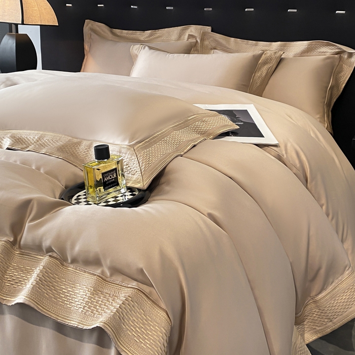 91家纺网 家纺一手货源 找家纺 欧乐蒂 2025新款高支高密水洗贡缎全棉四件套-简爱 简爱香槟金