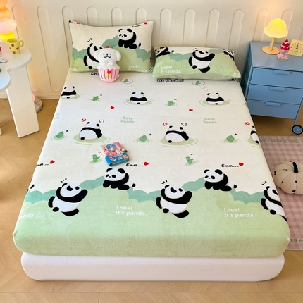 91家纺网 家纺一手货源 找家纺  星座家纺 2025新款小清新牛奶绒单床笠 熊猫