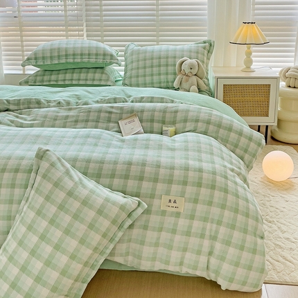 91家纺网 家纺一手货源 找家纺 （总）简一 2025新款牛奶绒无印风ins风方格系列-四件套